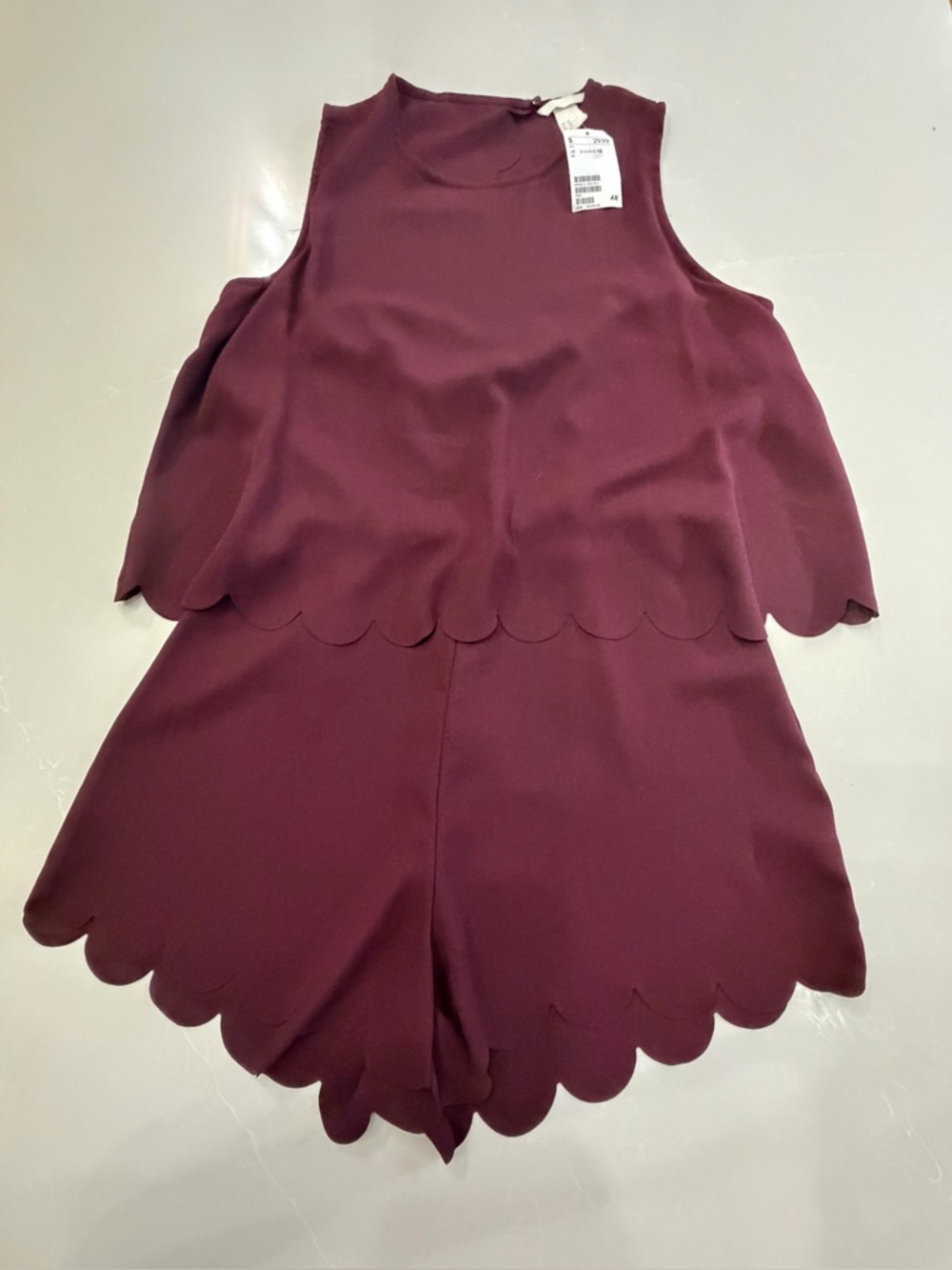 H&M Sleeveless Berry Scalloped Hem Open Back Romper, 12